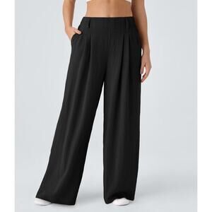 Halara Wide Leg Flowy Solid Palazzo Casual Linen Feel Pants Black XL